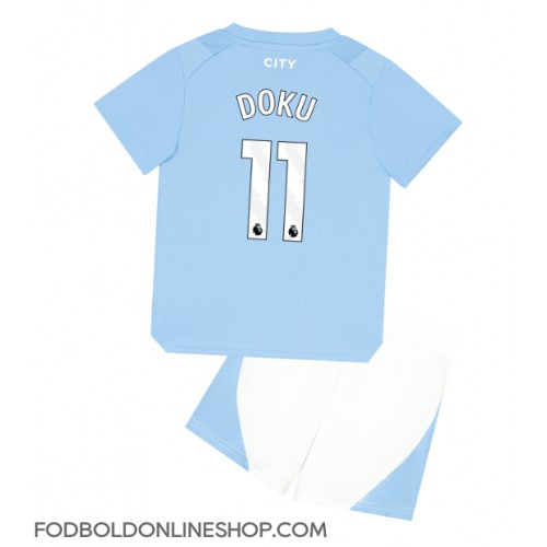 Manchester City Jeremy Doku #11 Hjemme Trøje Børn 2023-24 Kortærmet (+ Korte bukser)